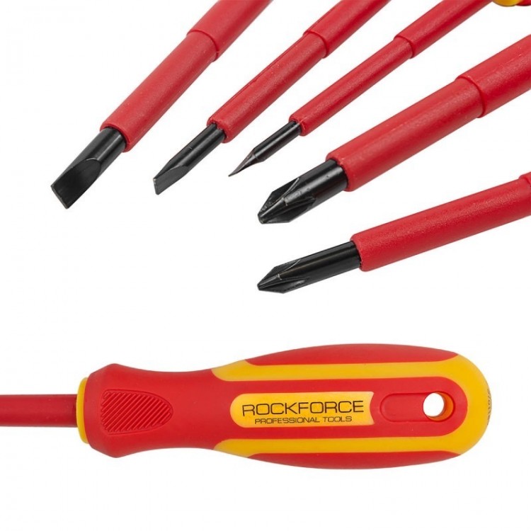 Комплект изолирани електричарски отвертки 5 части ROCKFORCE VDE Комплект изолирани електричарски отвертки 5 части ROCKFORCE VDE