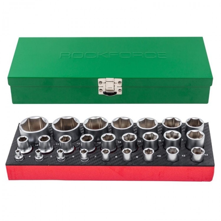 Комплект вложки 25 части 1/4"&1/2" (4-32mm) ROCKFORCE Комплект вложки 25 части 1/4"&1/2" (4-32mm) ROCKFORCE