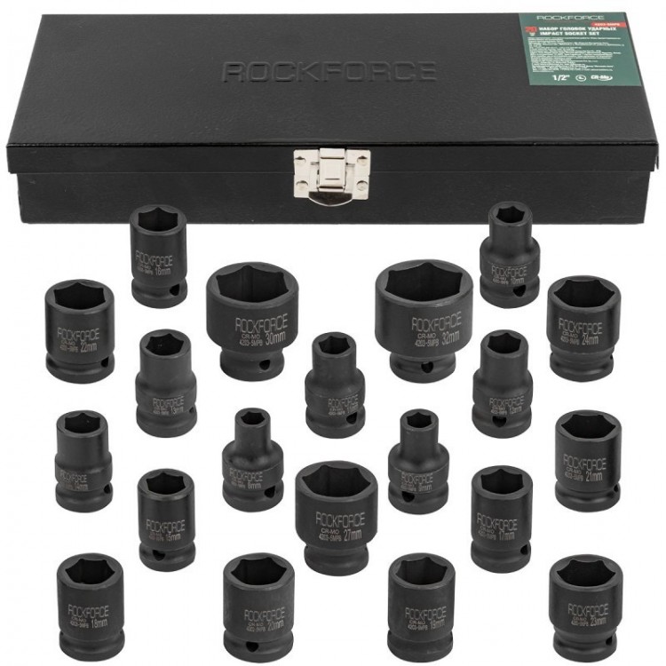 Вложки ударни 1/2" , 20 части ROCKFORCE (8-32mm) Вложки ударни 1/2" , 20 части ROCKFORCE (8-32mm)