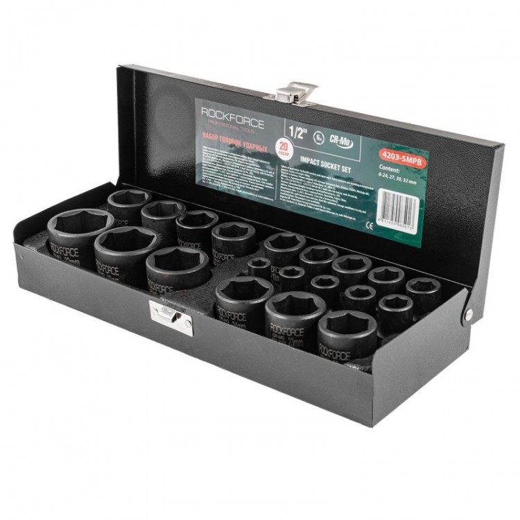 Вложки ударни 1/2" , 20 части ROCKFORCE (8-32mm) Вложки ударни 1/2" , 20 части ROCKFORCE (8-32mm)