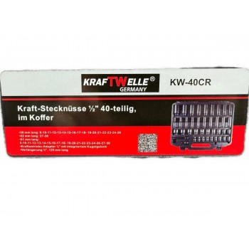 Комплект професионални  ударни вложки 40 части 1/2" ,  KRAFTWELLE Комплект професионални  ударни вложки 40 части 1/2" ,  KRAFTWELLE