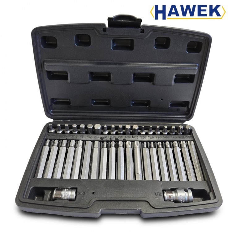 Комплект битове-накрайници HAWEK , 4401new , Hex, XZN и Torx, 1/2", 3/8", 40 броя Комплект битове-накрайници HAWEK , 4401new , Hex, XZN и Torx, 1/2", 3/8", 40 броя