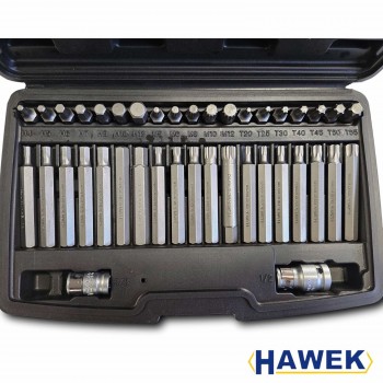 Комплект битове-накрайници HAWEK  , 4401new , Hex, XZN и Torx, 1/2", 3/8", 40 броя Комплект битове-накрайници HAWEK  , 4401new , Hex, XZN и Torx, 1/2", 3/8", 40 броя