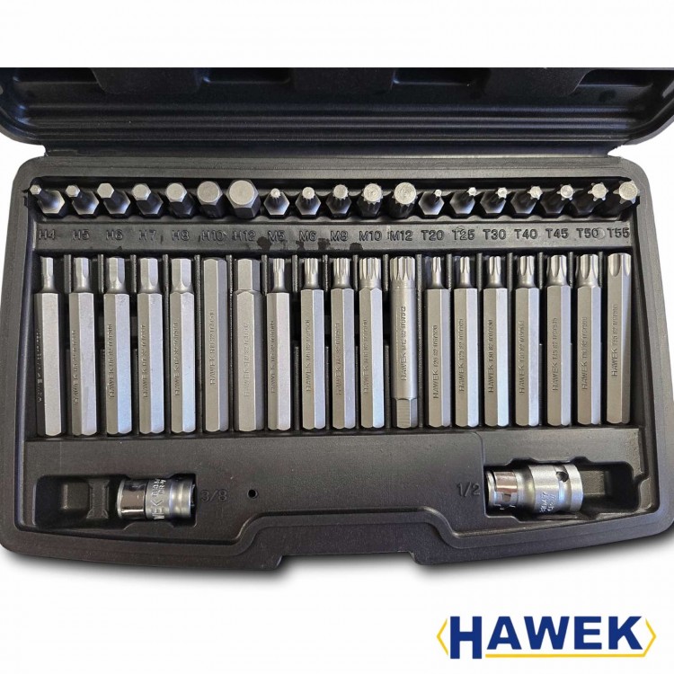 Комплект битове-накрайници HAWEK , 4401new , Hex, XZN и Torx, 1/2", 3/8", 40 броя Комплект битове-накрайници HAWEK , 4401new , Hex, XZN и Torx, 1/2", 3/8", 40 броя