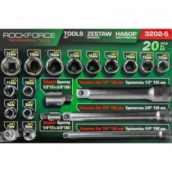 Вложки к-т 20части 3/8" (6-22мм)  ROCKFORCE  Вложки к-т 20части 3/8" (6-22мм)  ROCKFORCE