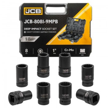 КОМПЛЕКТ ДЪЛБОКИ УДАРНИ ВЛОЖКИ 12-СТЕННИ 1" (22 – 41 ММ) 8 ЧАСТИ JCB 8081-9MPB