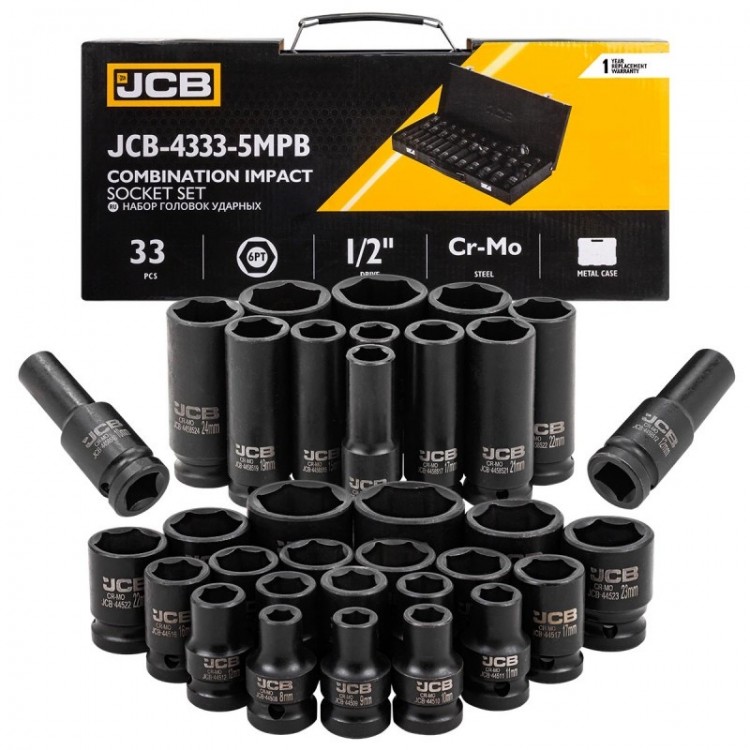 Комплект ударни вложки 33части 1/2" JCB , 4333-5MPB Комплект ударни вложки 33части 1/2" JCB , 4333-5MPB