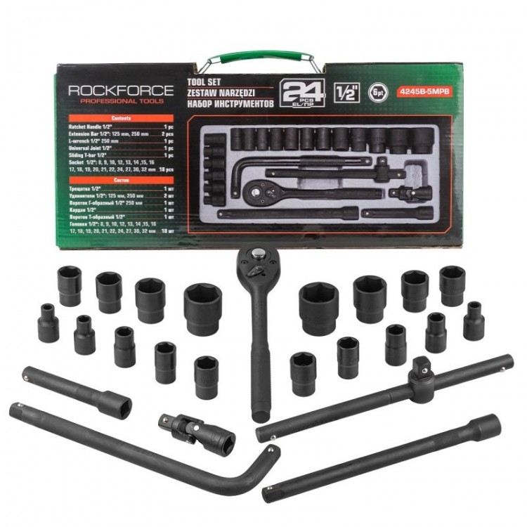 ГЕДОРЕ 1/2" 24 ЧАСТИ УДАРНО ROCKFORCE , RF-4245B-5MPB ГЕДОРЕ 1/2" 24 ЧАСТИ УДАРНО ROCKFORCE , RF-4245B-5MPB