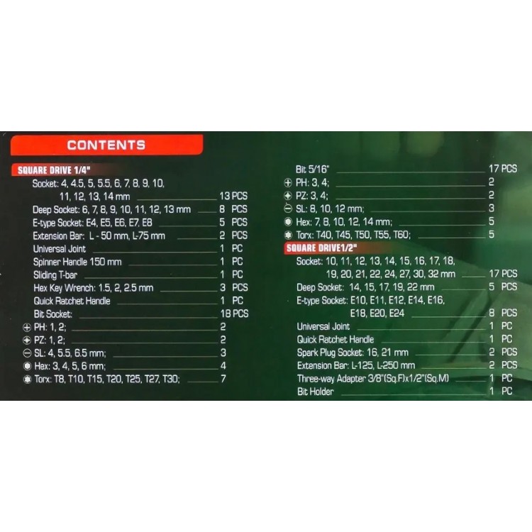 Гедоре 108 части ROCKFORCE , XI-ON със специални вложки Гедоре 108 части ROCKFORCE , XI-ON със специални вложки