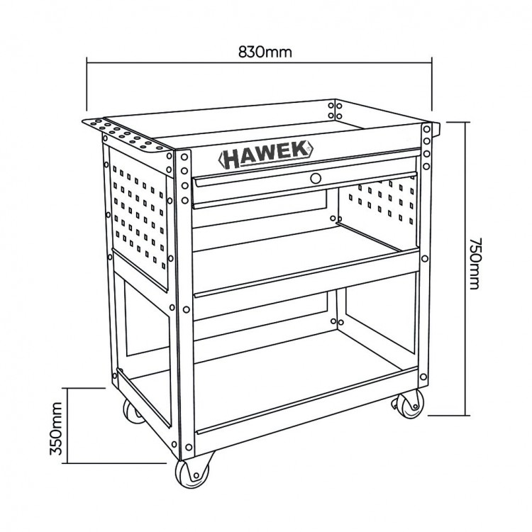 Инструментална количка HAWEK с 3 рафта и 1 чекмедже , HW-1191