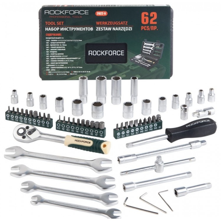 ГЕДОРЕ 62 ЧАСТИ 1/4” 6-СТЕННО ROCKFORCE ГЕДОРЕ 62 ЧАСТИ 1/4” 6-СТЕННО ROCKFORCE