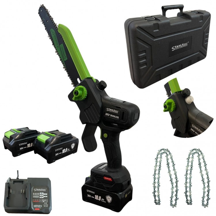 АКУМУЛАТОРНА РЕЗАЧКА STAHLMAYER 36V 10AH С ДИСПЛЕЙ , ДВЕ БАТЕРИИ И 2 ВЕРИГИ – 30СМ ШИНА