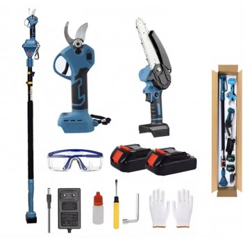 Акумулаторен комплект 3в1 – лозарска ножица + трион + телескопичен прът