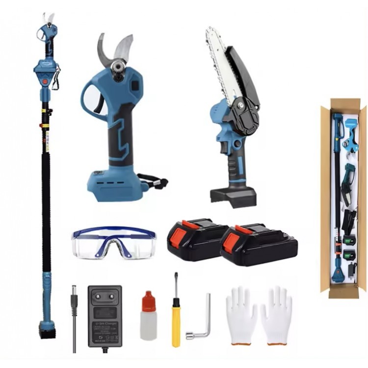 Акумулаторен комплект 3в1 – лозарска ножица + трион + телескопичен прът