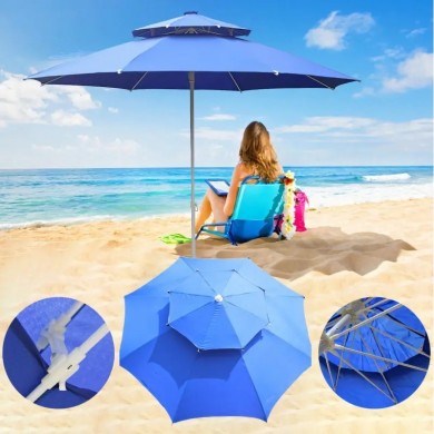 Плажен / градински чадър с двоен таван против вятър