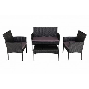 Ратанов Градински Комплект  от 4 Части – Двоен Диван, Маса и 2 Фотьойла