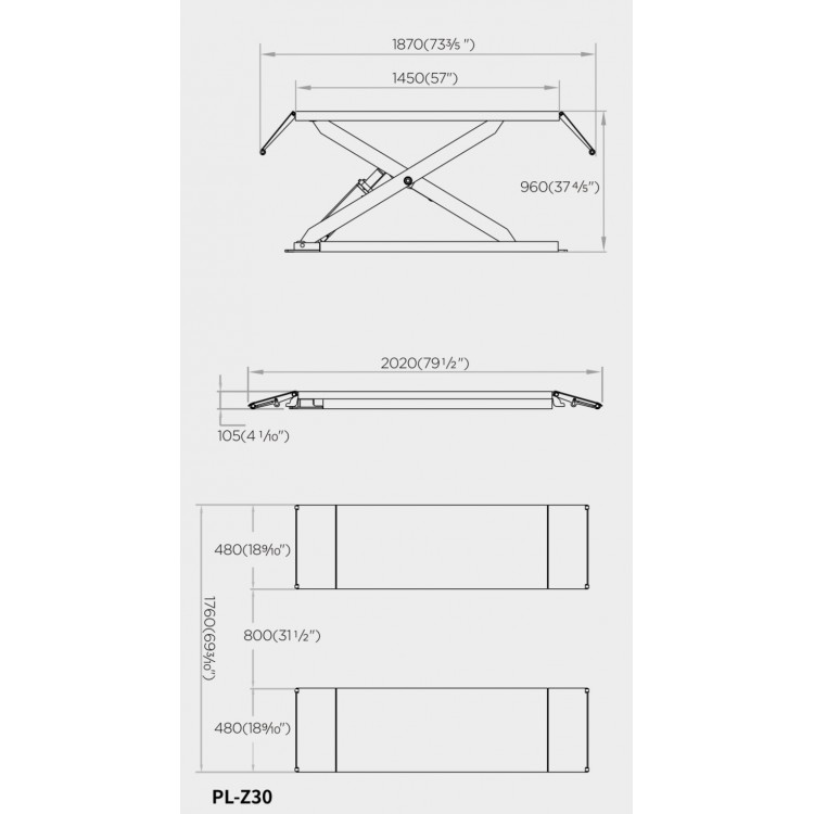 НОЖИЧЕН ПОДЕМНИК ROCKFORCE  Z30  С ТОВАРОПОДЕМНОСТ 3 ТОНА (105-960мм)