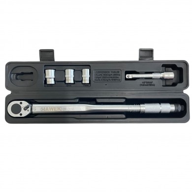 ДИНАМОМЕТРИЧЕН КЛЮЧ  1/2" 28-210Nm, С ВЛОЖКИ И УДЪЛЖЕНИЕ , HAWEK