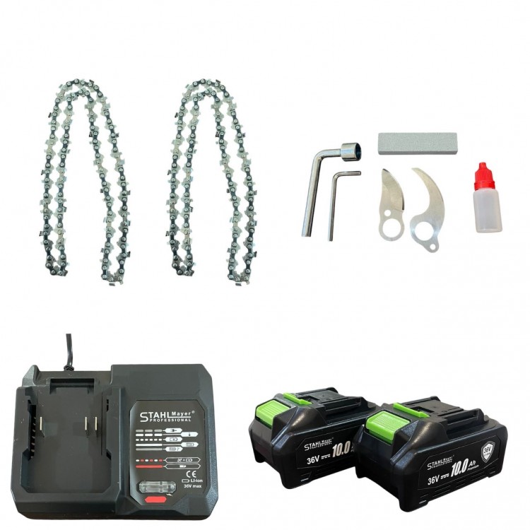 Комплект Акумулаторна Лозарска Ножица и Акумулаторен Трион StahlMayer 36V 10AH, LCD дисплей