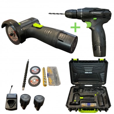 Комплект акумулаторен ударен винтоверт + мини ъглошлайф STAHLMAYER 24V