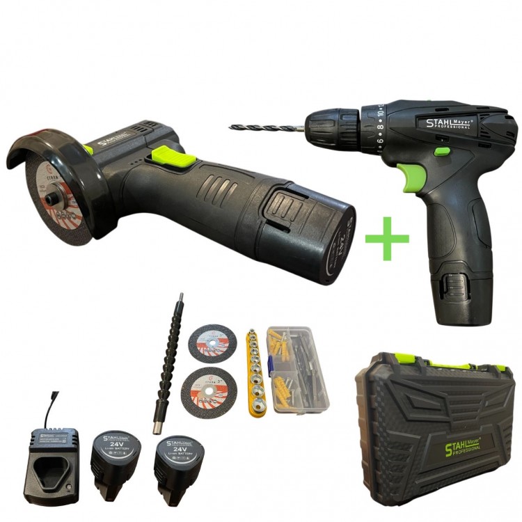 Комплект акумулаторен ударен винтоверт + мини ъглошлайф STAHLMAYER 24V