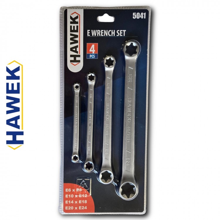 Ключове E-TORX блистер комплект 4 броя HAWEK Ключове E-TORX блистер комплект 4 броя HAWEK