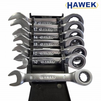 Комплект къси тресчотни ключове HAWEK ,8-19 мм, 7 части Комплект къси тресчотни ключове HAWEK ,8-19 мм, 7 части