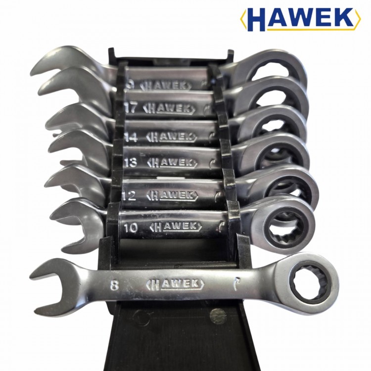 Комплект къси тресчотни ключове HAWEK ,8-19 мм, 7 части Комплект къси тресчотни ключове HAWEK ,8-19 мм, 7 части