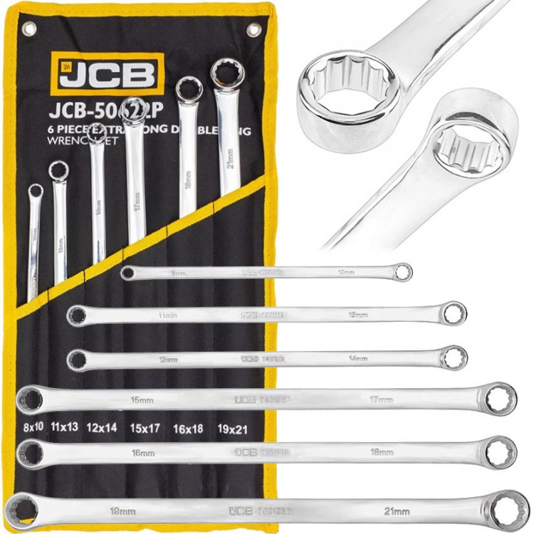 Дълги прави звездогаечни ключове JCB XL – комплект 6 бр. (8–21 мм)