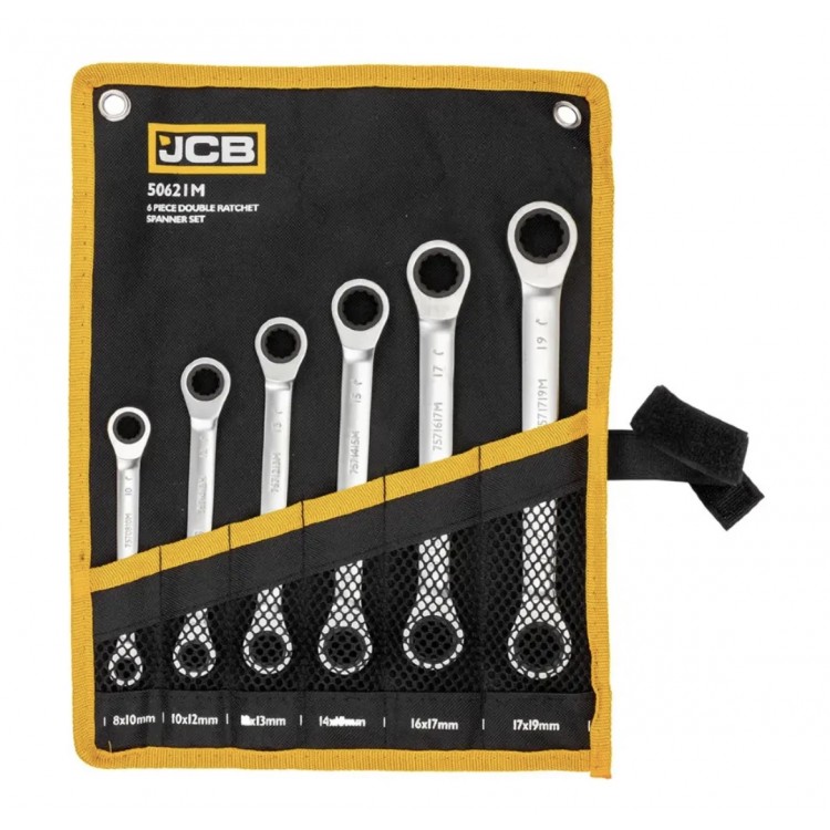 Комплект двустранни тресчотни ключове JCB – 6 части (8–19 мм) | Модел JCB-50621M